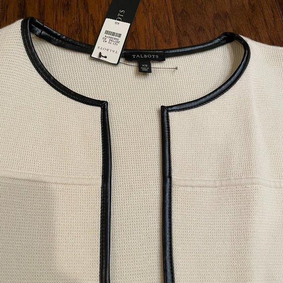 Talbots Ivory Sweater with Faux Leather Trim - Picture 4 of 6